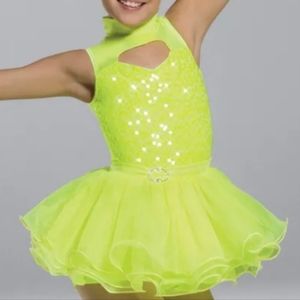 Revolution Dancewear Neon Yellow Green Sequin Kids CosItume
